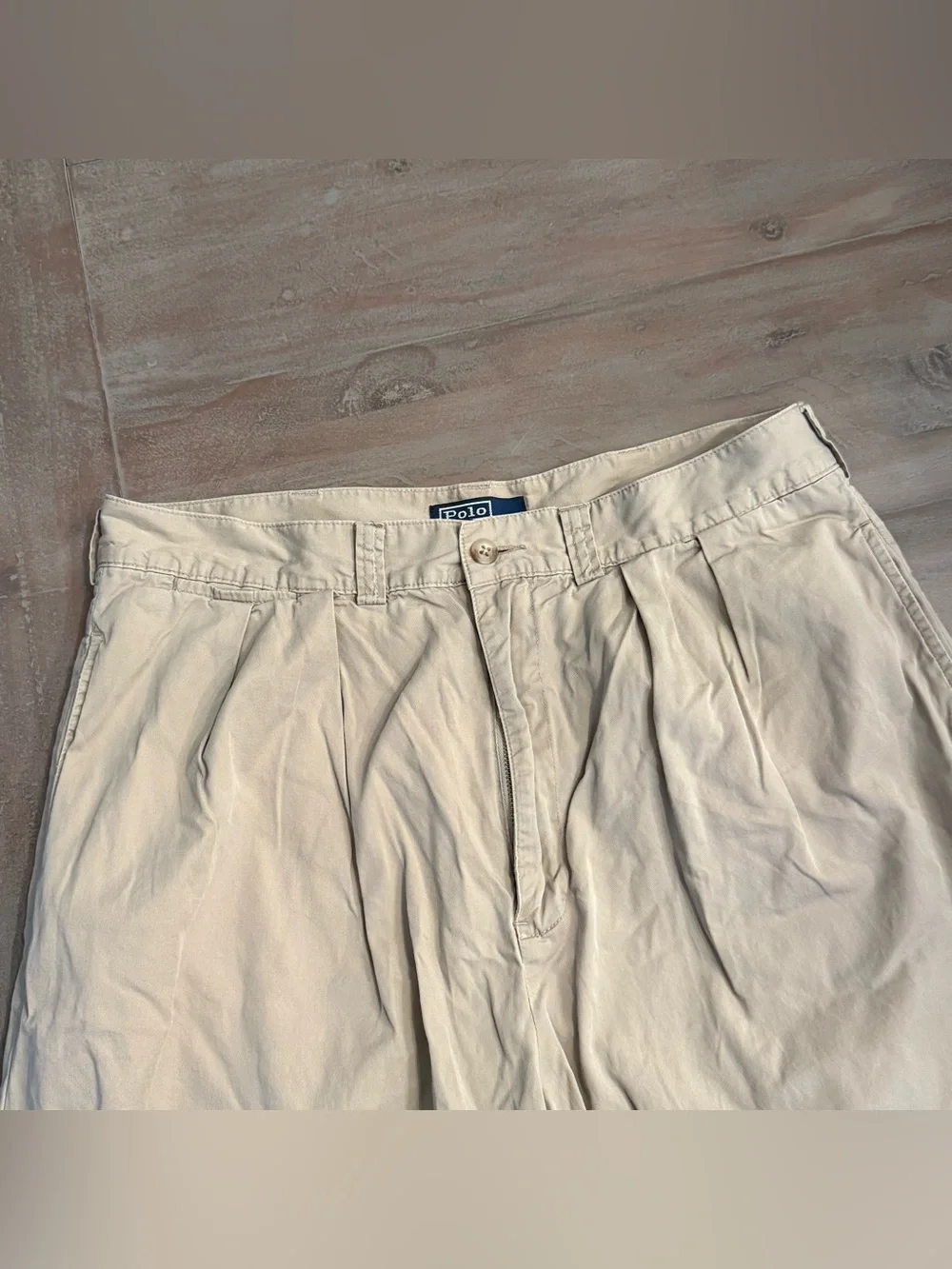 Polo Ralph Lauren Men's Beige Pleated Chino Pants Cotton Twill Straight 34x30